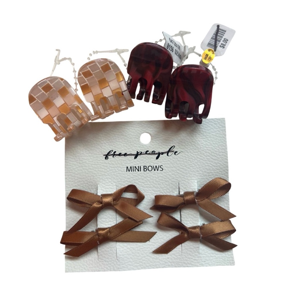 Free People Brown Satin Bow & Mini Clip Set OS